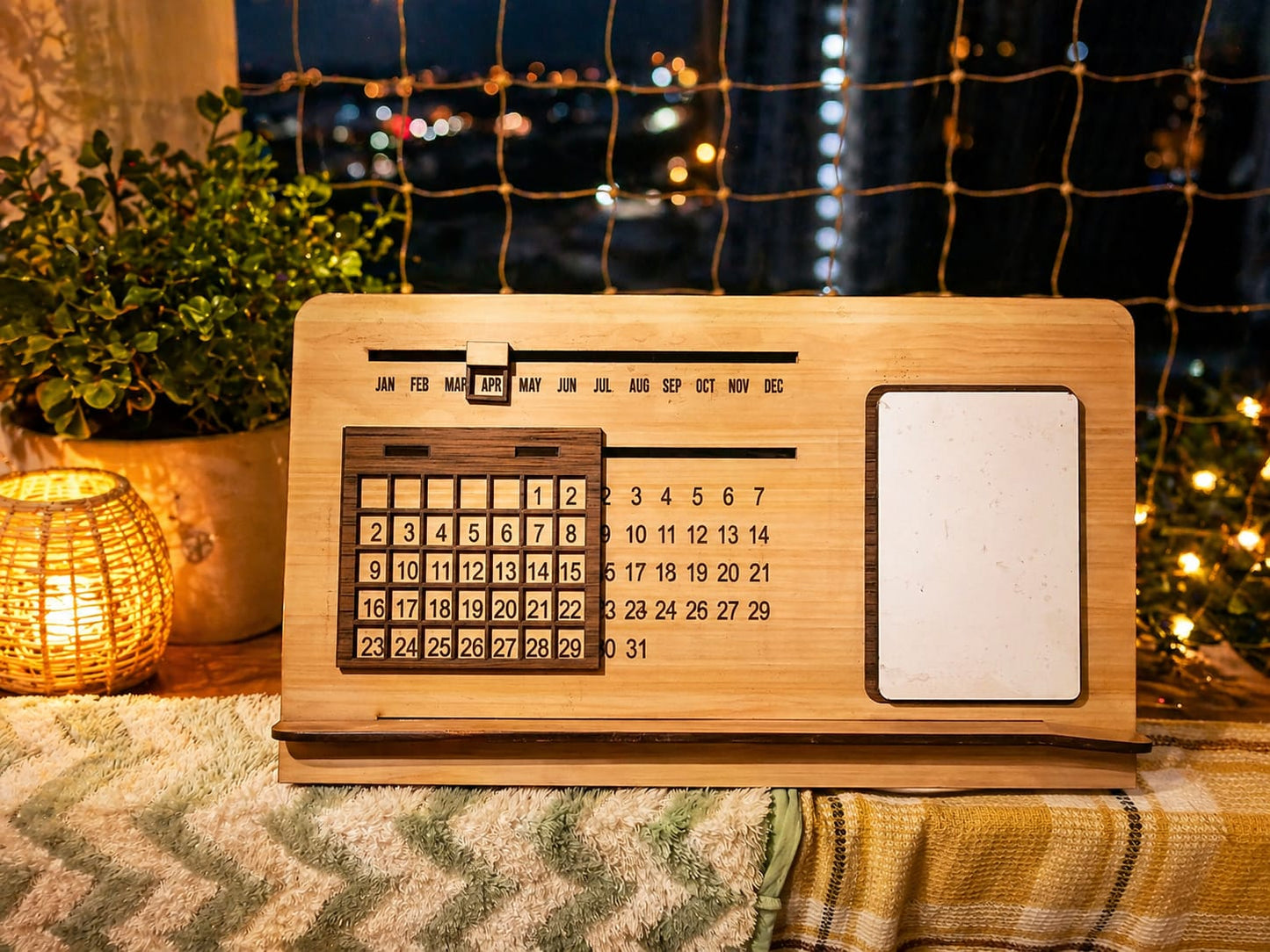 Premium Wooden Perpetual Calendar with Whiteboard | Desk Organizer | Reusable Date Display | Home & Office Decor