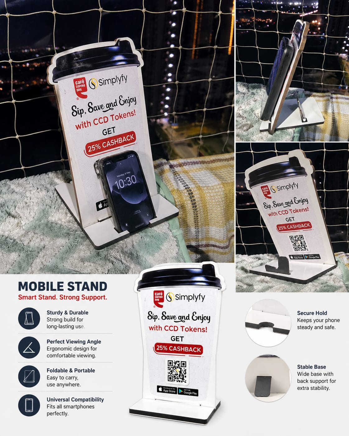 custom Mobile Stand Holder | Advertise your business | Foldable Desk Phone Stand | Anti-Slip | Compatible with All Smartphones ( size -- 8 inch )