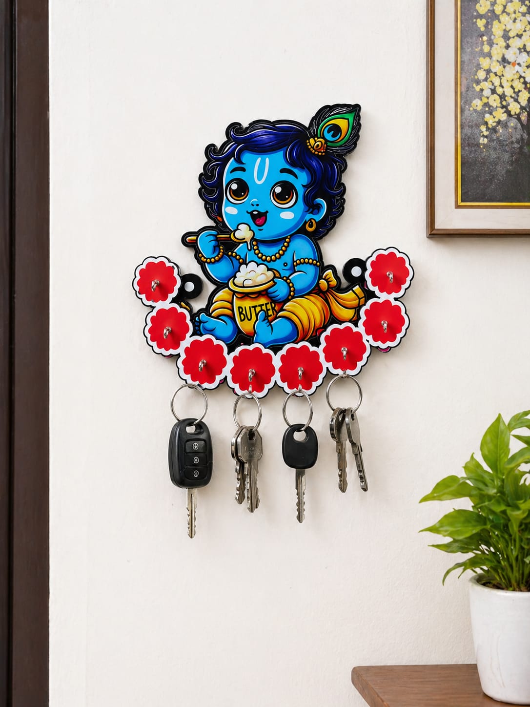 Customized Key Holder for Wall | Wooden Decorative Key Stand with Multiple Hooks | Home Entrance Wall Hanging | Gift Item ( size -- 8 inch )
